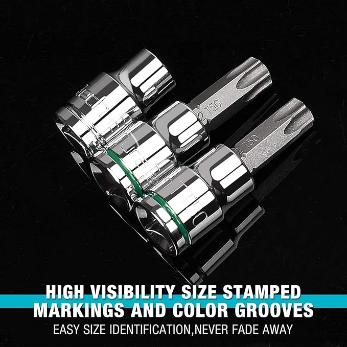 DURATECH 23-Piece Bit Socket and External Torx Socket Set, 8 Star, 7 Female E-Torx, 8 Tamper Proof Sockets with Storage Box, Premium S2 and CR-V Steel Made