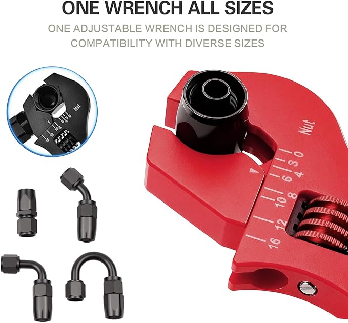 MINGABC Professional Adjustable AN Hose Wrench, Red Aluminum, 3AN-16AN Range, Anodized Finish (RED)