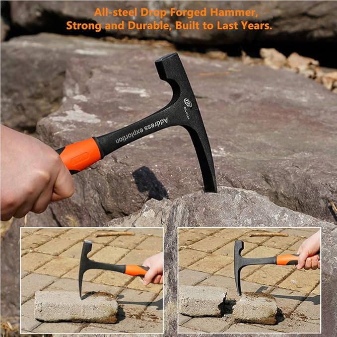Forged Brick Hammer, Geologist Rock Pick, Bricklayer's/Mason's Hammer - 30 oz Masonary Tool with Forged Steel Construction & Shock Reduction Handle