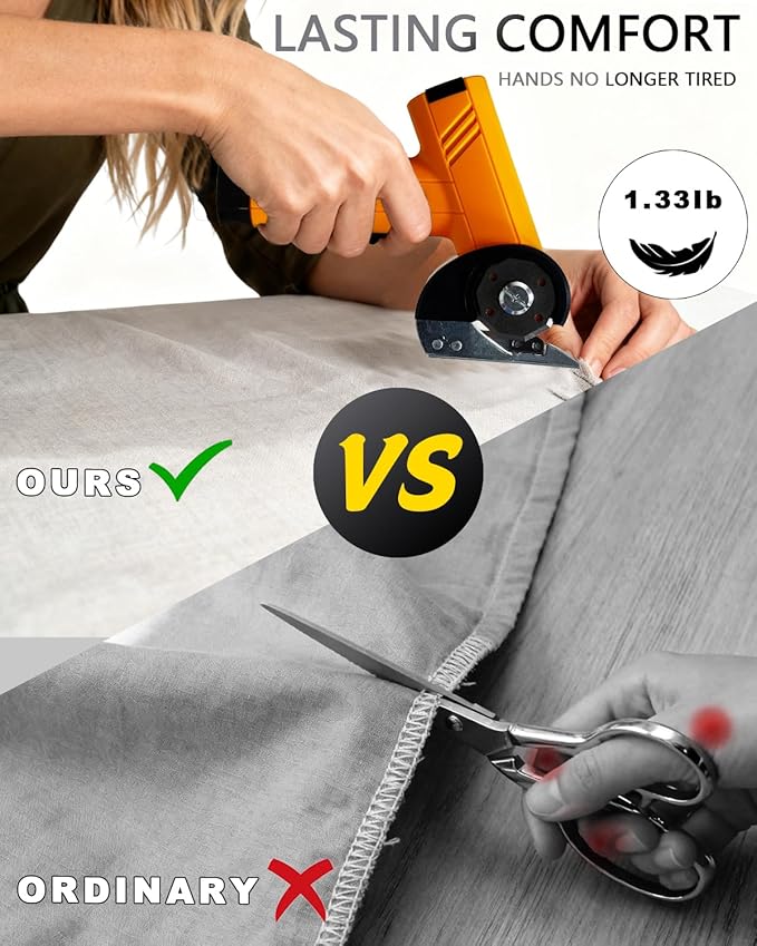 Cordless Scissors Electric Cutter: 4.2V Rechargeable LED Display Cardboard Cutting with 2 Blades LED Light Easy and Safe Cutting - Office Tailors Handmade Crafts and Warehouse (Yellow)