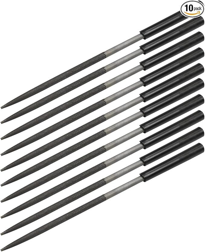 Utoolmart Carbon Steel Needle File, 10-Pieces Mini Steel Needle File Set, 5mm x 180mm Round Files Tools with Plastic Handle, for Metal Glass Stone with Fine Sanding