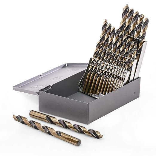 Stark USA 21-Pieces Heavy Duty Drill Bits Set Industrial Black/Gold Finish HSS 135 Split (1/16" to 1/2") with Case