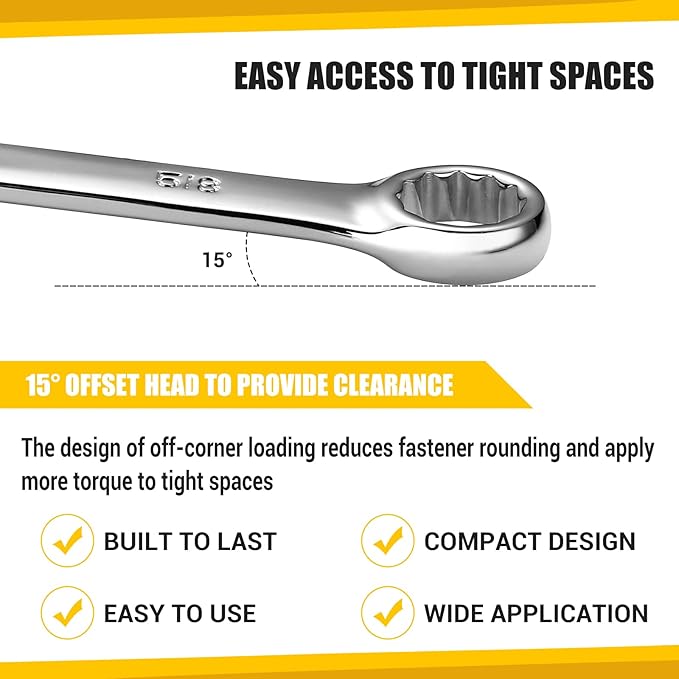 DEKOPRO Combination Wrench Set, Metric, 15-piece, 8-22mm, 12-Point, Chrome Vanadium Steel, with Plastic Tray