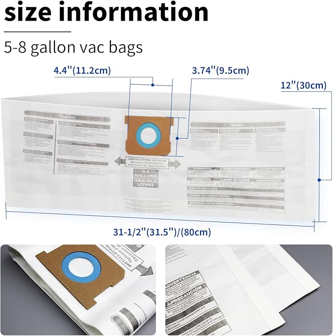 10 Pack Shop Vac 5-8 Gallon Filter Bags, ALYYDBG Type E 90661 9066100 9066133, Type H 90671 9067100 9067133 Disposable Dust bags