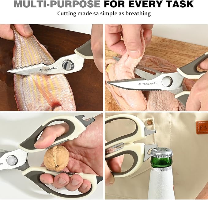 Kitchen Shears Heavy Duty Kitchen Scissors with Magnetic Sheath Holder, Dishwasher Safe Scissor, All Purpose 9-inch Scissors, Detachable, Serrated Blades, Bottle Opener function included (2 Pack)