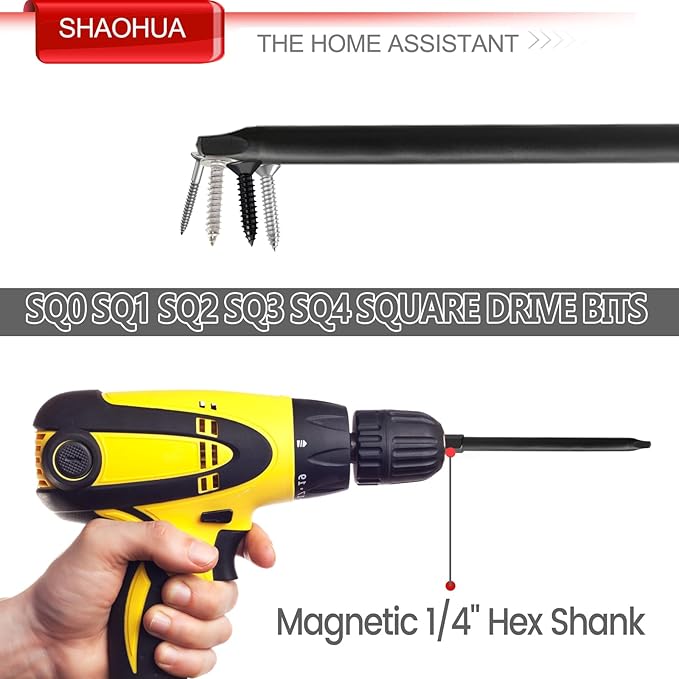 16PCS Magnetic Screwdriver Bits, 6PCS SQ0/1/2/3/4 Square Drive Bits(3.93Inch) and 10PCS SQ2 Square Screwdriver Bit (2.36Inch), 1/4 Hex-Shank Pocket Hole Screw Drill Bit, S2 Steel Long Screwdriver Bits