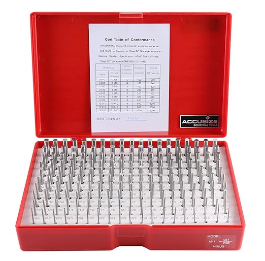 Accusize Industrial Tools 0.061'' to 0.250'' Minus Class Zz Pin Gauge Set, 2'' Overall Length, 190 Pcs/Set, M1(-)