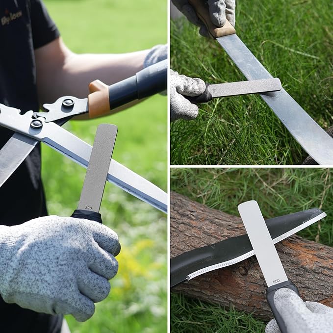 SHARPAL 120N Dual-Grit Diamond Sharpening Stone File with Angle Guide, 220/600 Grit Tool Sharpener for Lawn Mower Blades, Axes, Hatchets, Machetes, Hedge Shears, Knives, Chisels & Drills