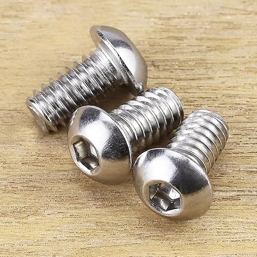 1/4-20 x 3/8" Button Head Socket Cap Bolts Screws, 304 Stainless Steel 18-8, Allen Hex Drive, Bright Finish, Fully Machine Thread, Pack of 100
