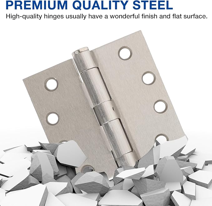Brushed Nickel Door Hinges 4 Inch Heavy Duty Commercial Door Hinges Square Hardware Thick 3.3mm NRP Satin Nickel Hinges for Hotel Guest Room Solid-core Door, Ballroom Double Door Hallway Swing Doors