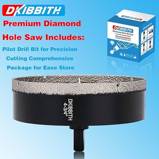 DKIBBITH 4-3/4" Diamond Hole-Saw Bits with Pilot Drill Bit - 4-3/4" Diamond Tipped Tile Hole Saws with Guiding Bit for Porcelain Tile Ceramic Pottery Granite Stone Glass Bottles 120mm.