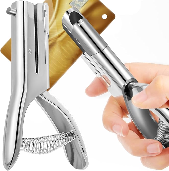 Chumia 1 Pcs Heavy Duty Hole Punch 2" Long Reach 1/4 Inch Paper Single One Hole Puncher Deep Throat Reduced Effort Hand Held Alloy Punch for ID PVC Cards 5 Inch Tall 25 Sheet Capacity