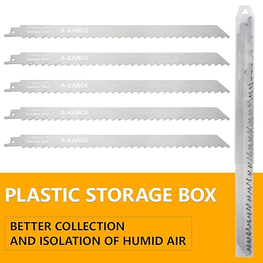 A-KARCK Food Reciprocating Saw Blades for Frozen Meat 5 Pack, Unpainted Stainless Steel Saw Blades for Food Cutting Included 12"