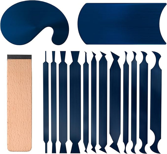 12-Piece Cabinet Scraper Set with Burnisher, 1 Curved and 1 Gooseneck Wood Scraper, Multi-Shaped Card Scrapers for Woodworking, Precision Wood Scraper Kit for Fine Finishing & Shape Shaping