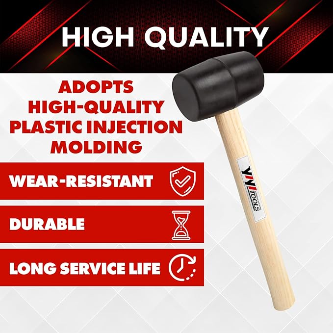YIYITOOLS YY-2-005 Rubber Mallet Hammer With Wood Handle–8-oz, black