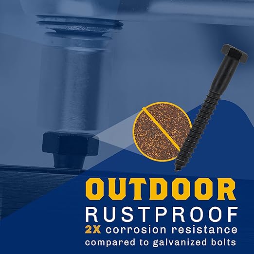 1/2" x 6?? 25-Piece Black Lag Bolts, Rustproof 4-Layer Ceramic BLAKOTE, 2X Protection of Galvanized Lag Screws, for Decks Pergolas by Makers Bolt