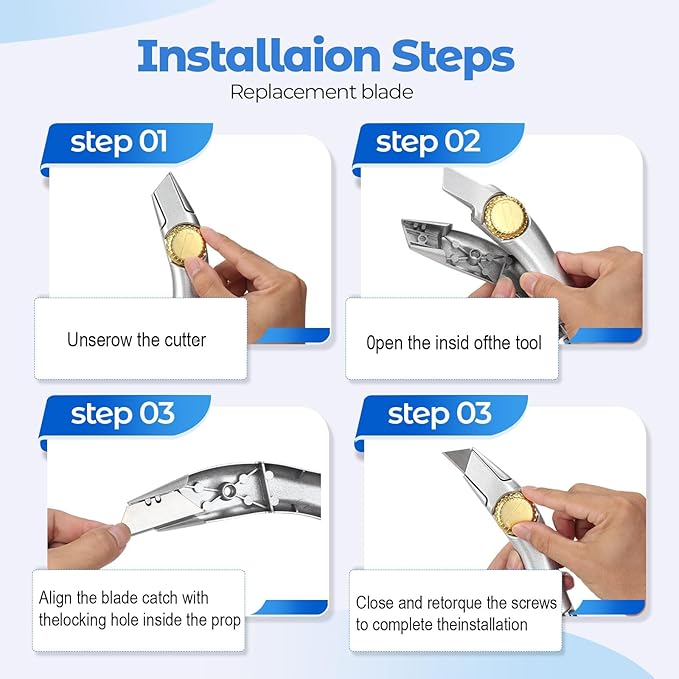 6 Pcs Silver Fixed Blade Roofing Knife Utility Knife with 3 functions for 6 blades Box Cutter with Holster Belt Clip Roofing Tools for Carpet, Outdoor Indoor Construction Marking