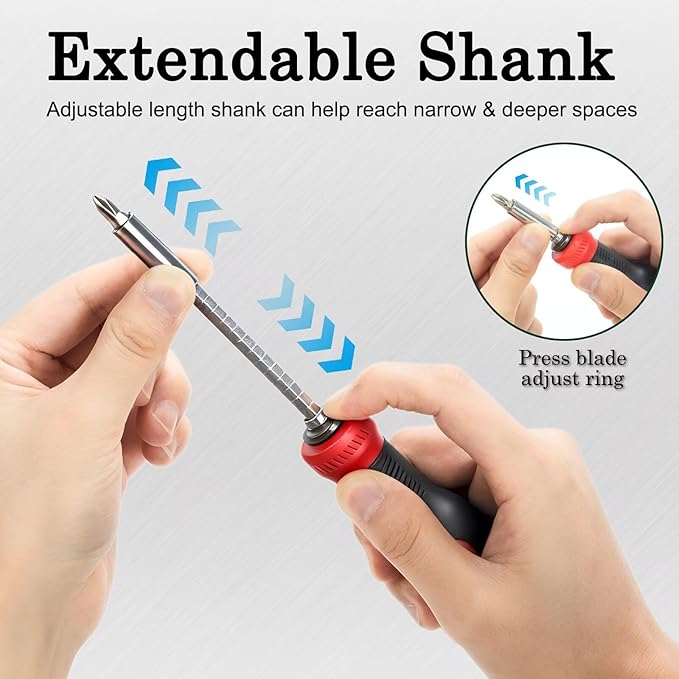 Multiuse Screwdriver 13-in-1 with Adjustable Shaft, All in One Screwdriver Set with Phillips, Flathead, Hex, Torx Security, Robertson/Square and 1/4 Nut Driver/Bit Holder