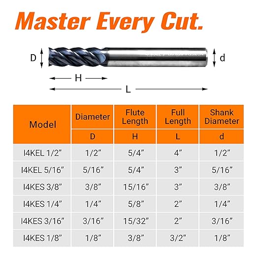 ACCUCUT I4KEL 5/16??Carbide Square End Mill- 4 Flute Milling Bit for Steel, Forge Steel, Hardened, Copper, Alloys & Materials < HRC 50 - AlTiN Coating CNC Router Bit, 45 Degree Helix