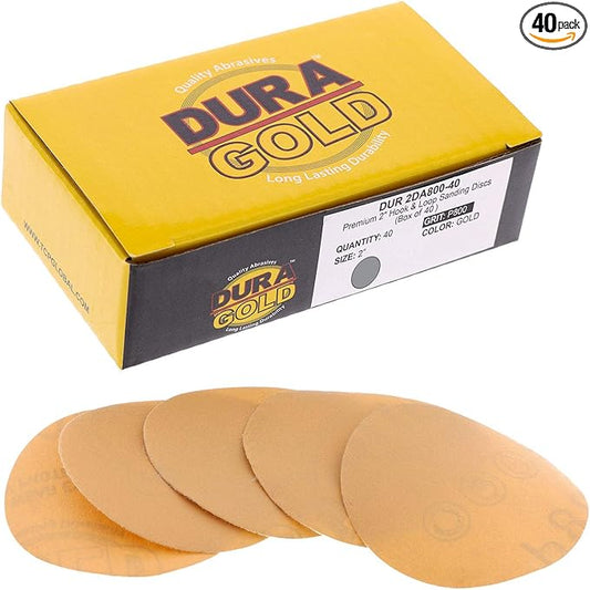 Dura-Gold Premium 2" Gold Hook & Loop Sanding Discs - 800 Grit (Box of 30) - High-Performance Extra Coarse Cut Abrasive Sandpaper Discs - for DA Sanders Drill, Sand Automotive Paint, Woodworking Wood