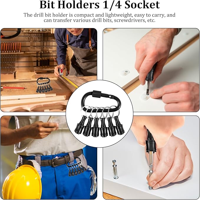 18Pcs Keychain Bit Holder 1/4inch Hex Shaft Screwdriver Bit Holder Portable Extension Bar Keychain Screw Adapter Aluminum Alloy Drill Extension Bit Holder with 3 Carabiner for Screw Driver