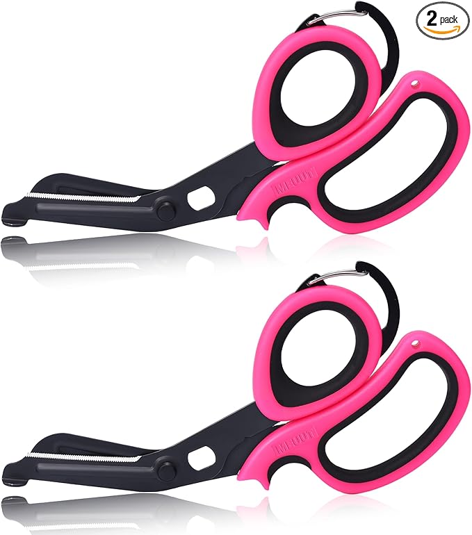 MEUUT 2 Pack Medical Scissors Trauma Shears with Carabiner design, 7.5" Fluoride Coated Non-stick Blades Bandage Scissor for Nurses, EMT, Household, outdoors