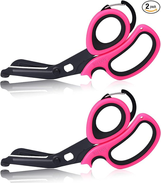 MEUUT 2 Pack Medical Scissors Trauma Shears with Carabiner design, 7.5" Fluoride Coated Non-stick Blades Bandage Scissor for Nurses, EMT, Household, outdoors