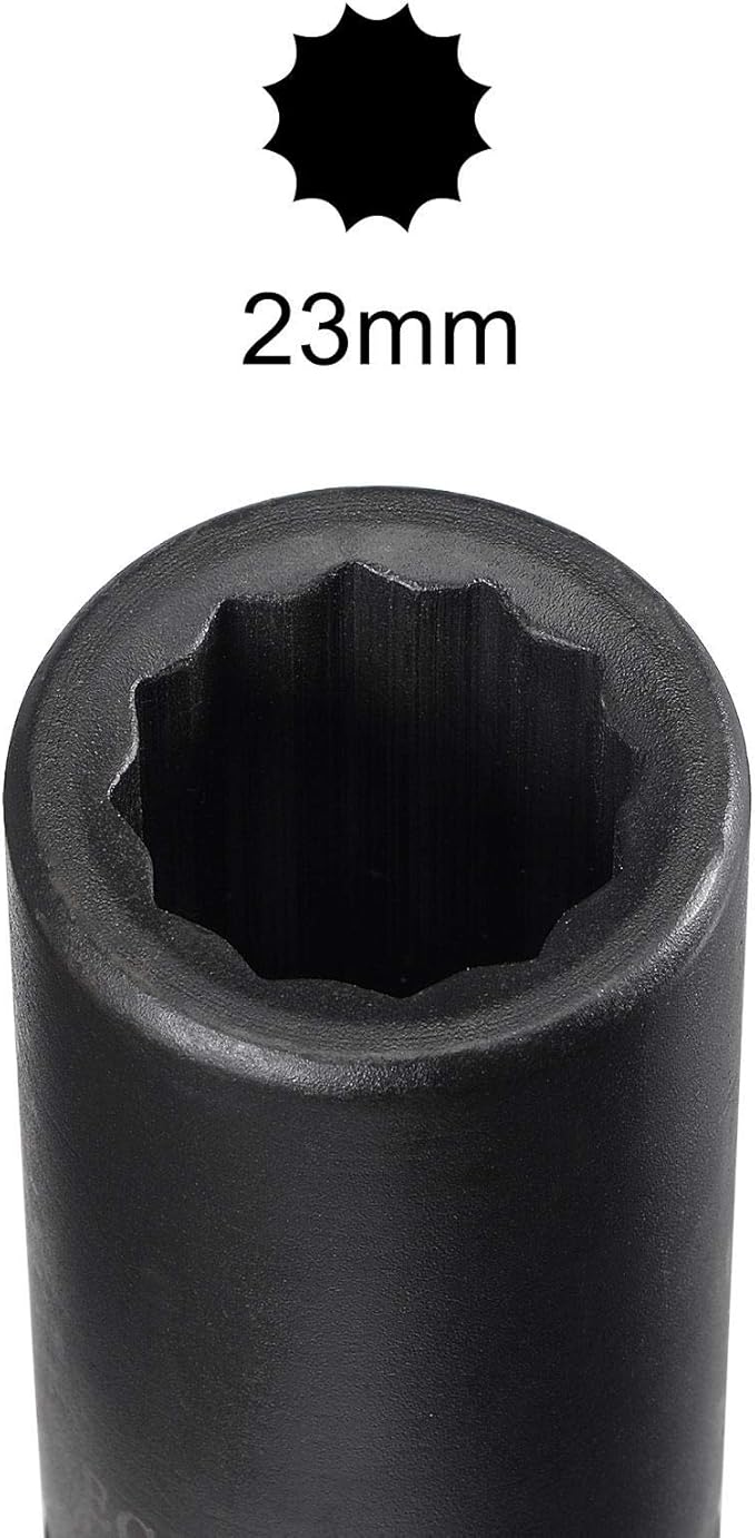 uxcell 3/4-Inch Drive 23mm 12-Point Deep Impact Socket, CR-MO Steel 78mm Length, Metric Sizes