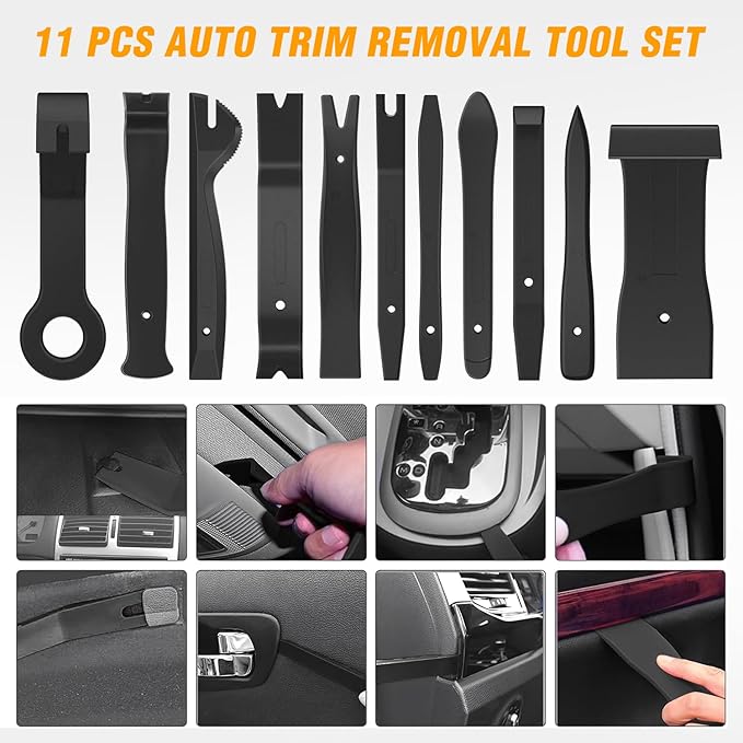 GOOACC 11PCS Auto Trim Removal Tool Kit No-Scratch Pry Tool Kit for Car Audio Dash Door Panel Window Molding Fastener Remover Tool Kit-Black