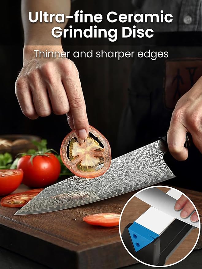 Diamond Sharpening Stone Kit, 3 Side Grit 400/1000/8000 Knife Sharpener for Sharp Blade, Premium Diamond & Ceramic Whetstone with Angle Guide, Non-Slip Base & Leather Strop