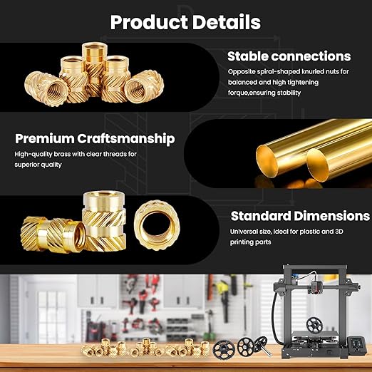 #2-56#4-40#6-32#8-32#10-24 Threaded Inserts-548 Pieces Assortment Kit+8xSoldering Tips for Heat-Set Insert,Brass Knurled Nuts for 3D Printing Components and Plastic Parts