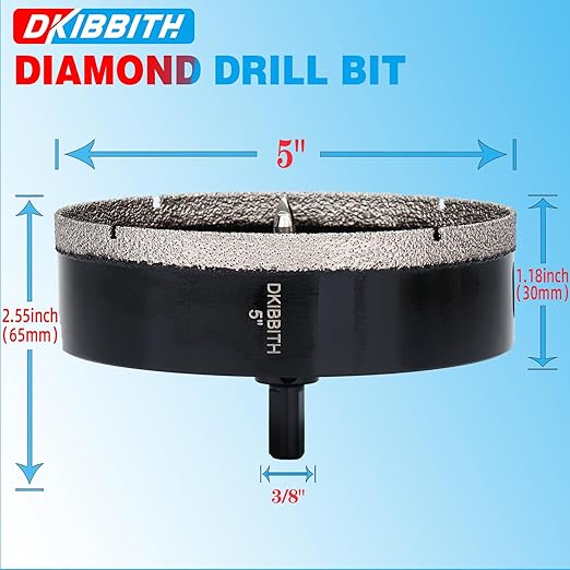 5" Diamond Hole-Saw Bits with Pilot Drill Bit 5 in Diamond Tipped Tile Hole Saws with Guiding Bit for Accurate Drilling, for Porcelain Tile Ceramic Pottery Granite Stone Glass Bottles 125mm
