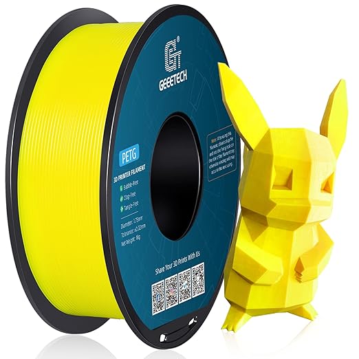 Geeetech PETG Filament 1.75mm Yellow, 1 KG (2.2lbs) Spool 3D Printer Filament, High-Toughness, 짹0.02mm Accuracy, Neatly Wound & Moistureproof, Non-Clogging Non-Stringing, Fits Most FDM Printers