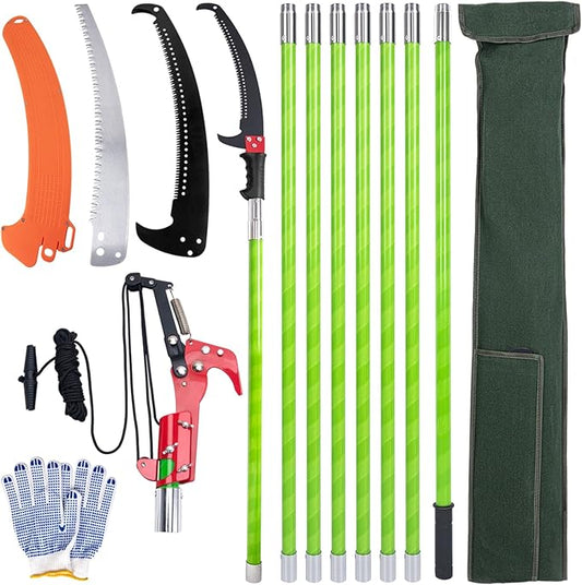 Pole Saws for Tree Trimming, 7.3-27 ft Manual Pole Saw Extendable Tree Trimmer, Long Branch Trimmer Tree Pole Pruner Saw Blades and Scissors Set for Pruning Palms and Shrubs