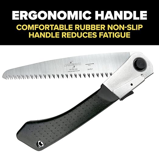 Jameson 8 Inch Folding Pruning Hand Saw for Single Hand Use with Tri-Cut Blade and Slip Resistant Grip, Professional Grade Knife
