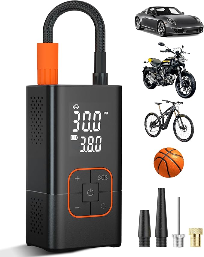 Tire Inflator Portable Air Compressor - 150PSI Air Pump for Car Tires, Portable Air Compressor with Digital Tire Pressure Gauge, Cordless Electric Bike Pump for Inflatables, Motorcycle, Ball