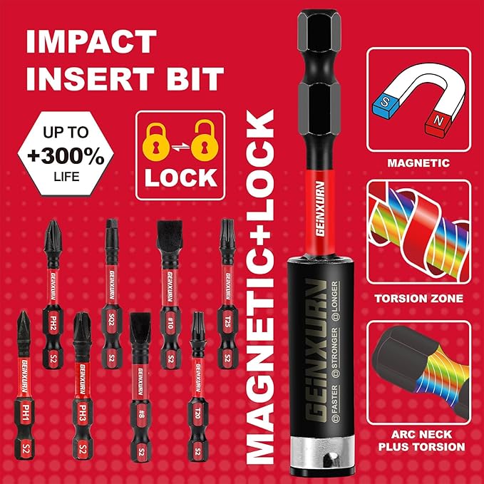 Screwdriver Bit Set with PH1/PH2/PH3/SQ2/T20/T25/SL8/SL10 and 1Pcs Impact Bit Holder, 30Pack Bulk Impact Rate Insert Driver Bit Set