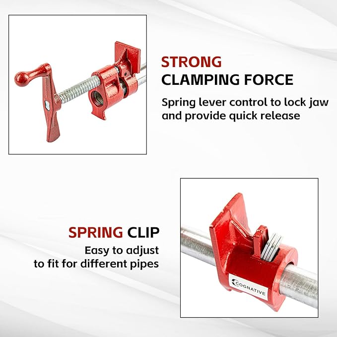 COGNATIVE 3/4" 2-Pack Pipe Clamp for Woodworking Heavy Duty Cast Iron Quick Release Pipe Clamps For Woodworking Home Improvement Workshop and Construction Site