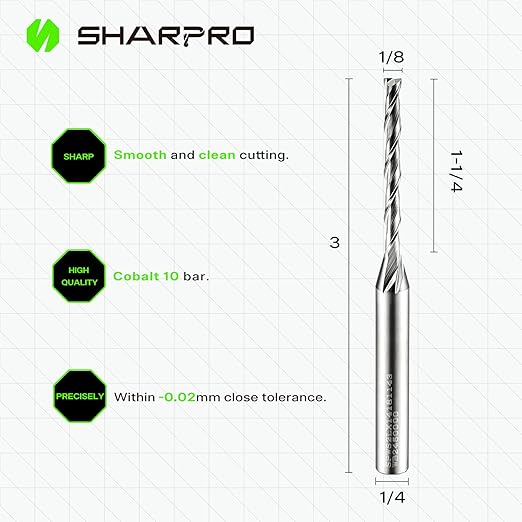 Extra Long 1/8 Router Bit 1/4 Shank, Spiral Upcut Router Bits 1/4 Inch Shank 1/8 Inch Cutting Dia. 1-1/4'' CL. 3'' OVL. Carbide CNC Router Bit, Ideal for Wood Inlay, Plunge Plastic 3PCS