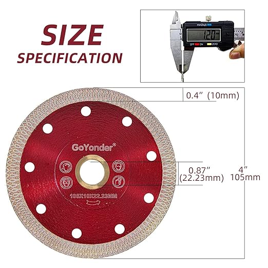 GoYonder Super Thin 4" Grinder Blades Tile Blade, Diamond Saw Blade for Cutting Porcelain Tiles Granite, 105mm Tile Cutting Blade for Angle Grinder (4"-105mm(Red))