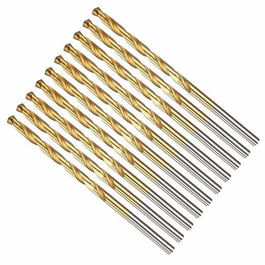 Drill Bit, 9/64" Cutting Diameter, 4341 HSS Jobber Bits TiN Coated 135° Cutting Angle - (Applications: for Drilling Soft Metal Plastic Wood), 10-Pieces