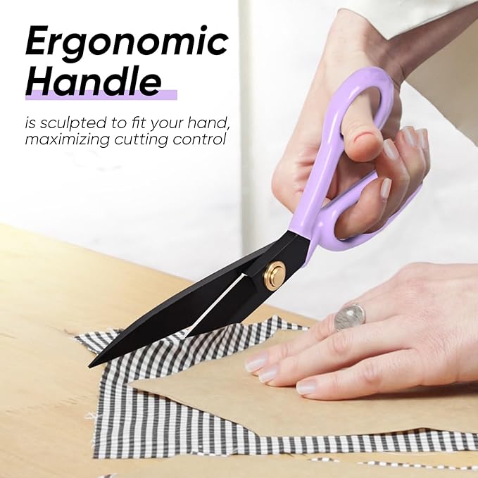 Professional Tailor Scissors Heavy Duty - Multi-Purpose Sewing Fabric Scissors for Leather Cutting Industrial Sharp Shears Home Office Arts, and Crafts (9 Inch) Purple