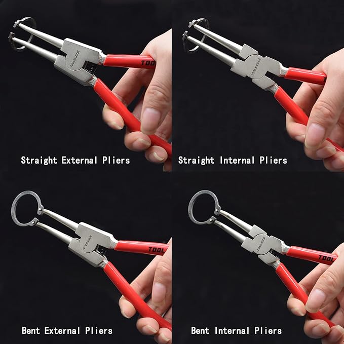 TOOLEAGUE 4 Pcs Snap Ring Pliers Set, Circlip Pliers, 9 inches Internal/External Heavy Duty for Ring Remover Retaining Straight Bent Lock Ring Pliers Set