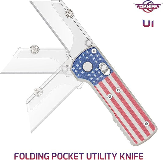 OKNIFE Otacle U1 Folding Pocket Utility Knife, Quick Change Box Cutter with Rail Lock, EDC Razor Knife with Pocket Clip for Office, Factory (Stars&Stripes)