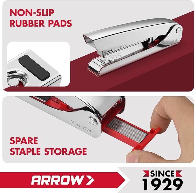 Arrow Metal Stapler, Full-Strip Stapler for Desk with 2520 Staples, 25 Sheet Capacity, Rear Staple Storage, Dual-Mode Anvil, Non-Slip Base, for Office, Classroom, and School