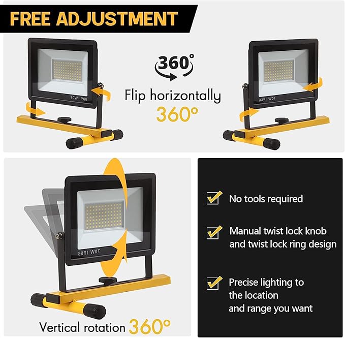 22000 Lumen Work Lights with Stand, 3 Head Portable LED Work Light, with Adjustable&Foldable Tripod Stand, IP66 Waterproof Lamp for Outdoor Indoor Job Site Workshop Garage Construction Site Lighting