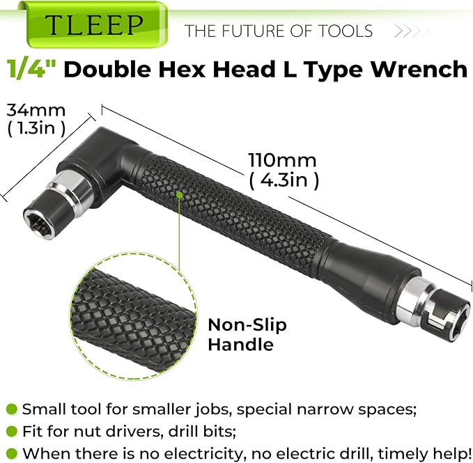 20 x Power Nut Driver Set for Impact Drill, SAE and Metric 1/4??Hex Head Drill Bit Set with 1/4" Double Hex Head L Type Wrench, Chrome Vanadium Steel Screwdriver Socket Set, Black Tool