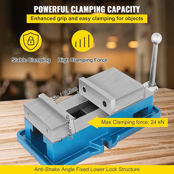 VEVOR 5" Super-Lock Vise For NC/CNC Machines Bench Clamp Vise High Precision, Vise Clamp Vice CNC Vise Lockdown Vise Drilling 125mm Width CNC 24KN