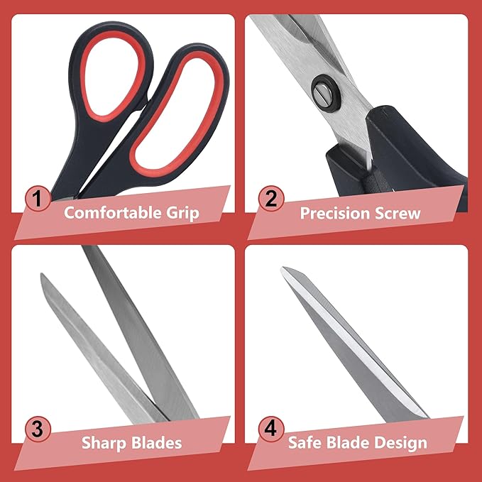 Lichamp 8.5??Scissors, 12-Pack Multipurpose Sharp Scissor, Comfort Grip Handles Household for Office, School, Home and Arts