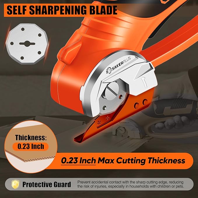Cordless Electric Scissors, 4V Cardboard Cutter, Box Cutter Fabric Scissor with Safety Lock & LED Light, Rechargeable Power Rotary Cutters for Box Carpet Fabric Plastic Leather
